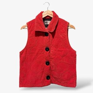 Habitat Orange Quilted Corduroy Vest Lagenlook Button Front Sleeveless Size S/M